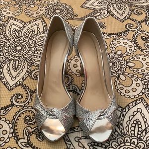 Silver glitter peep toe heels